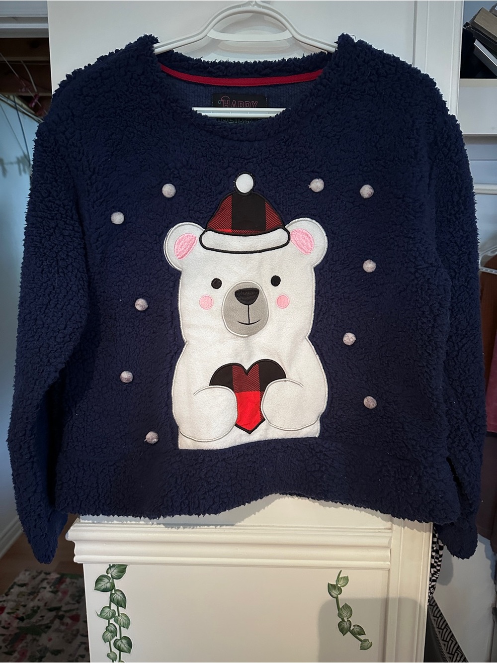 Urban Planet Navy Sherpa Sweater with Polar Bear Heart Applique